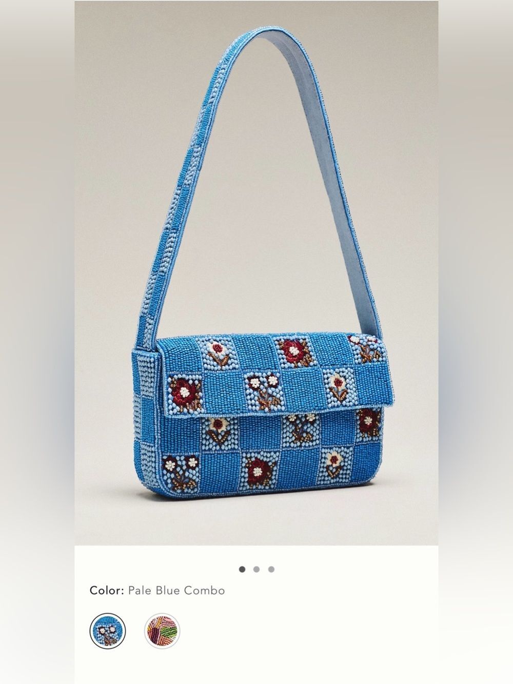 NWT new Anthropologie Fiona beaded shoulder bag Blue Floral Check flowers